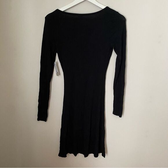 BP Dress Long Sleeve V-Neck Mini Black Solid Casual Neutral - Picture 5 of 9